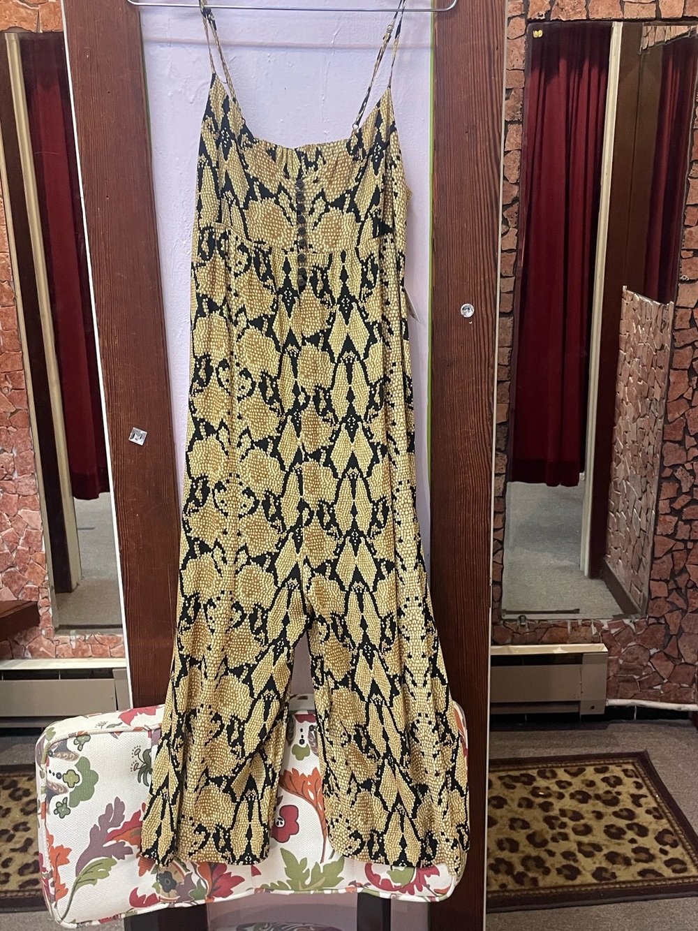 ba&sh Yellow and Black Snake-Print Wide-Leg Jumpsuit